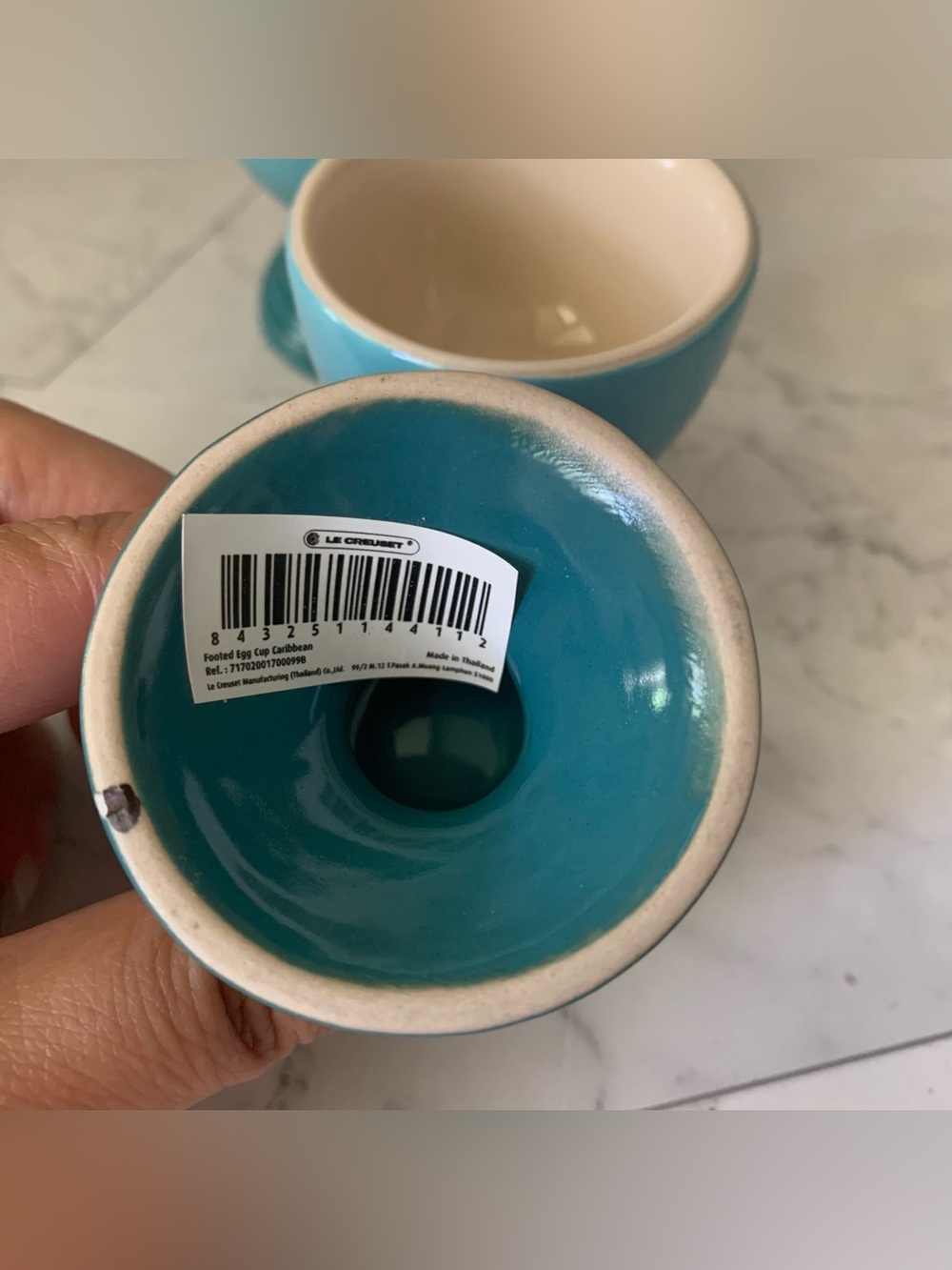 Le Creuset Footed Egg Cups Caribbean Blue Set of 3 - Picture 7 of 8
